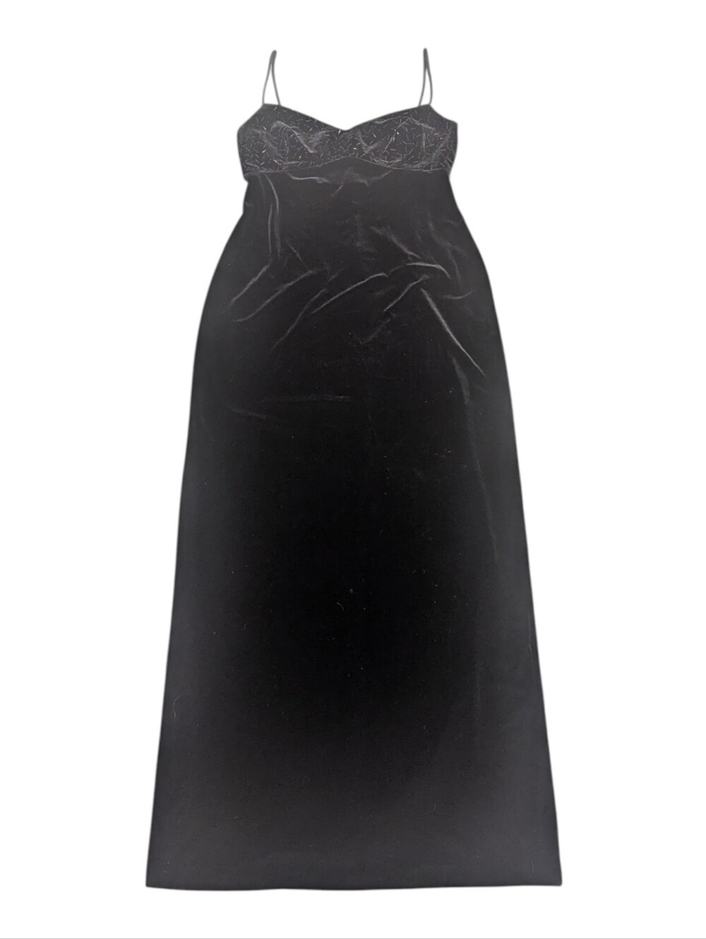 Laundry by Shelli Segal 90s Black Velvet Maxi Dress with Beaded Detail - Sz 12